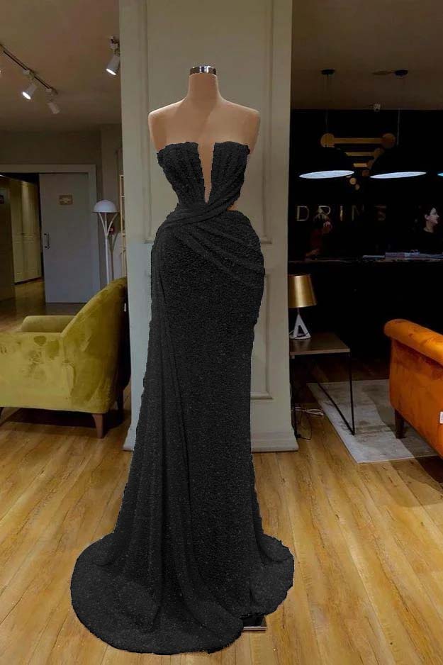 Sequins Sleeveless Gorgeous White Strapless Prom Dress With Pleated Online