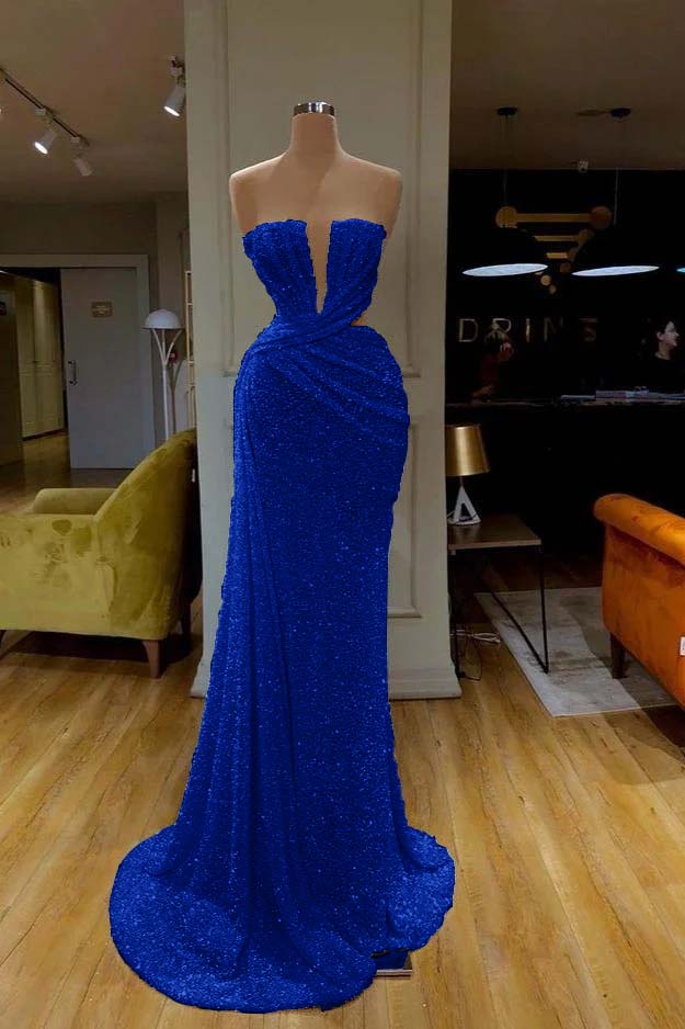 Sequins Sleeveless Gorgeous White Strapless Prom Dress With Pleated Online