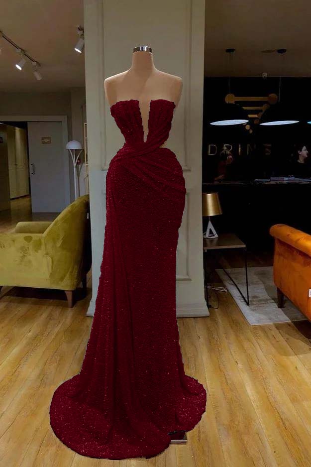 Sequins Sleeveless Gorgeous White Strapless Prom Dress With Pleated Online