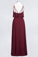 Sexy Chiffon V-Neck Burgundy Chiffon Bridesmaid Dresses with Spaghetti Straps-27dress
