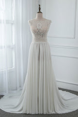 Sexy Jewel Sleeveless Chiffon Wedding Dresses See Through Top Bridal Gowns On Sale-27dress