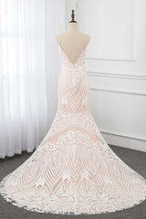 Sexy Spaghetti Straps Appliques Ivory Wedding Dresses V-Neck Sleeveless Bridal Gowns-27dress