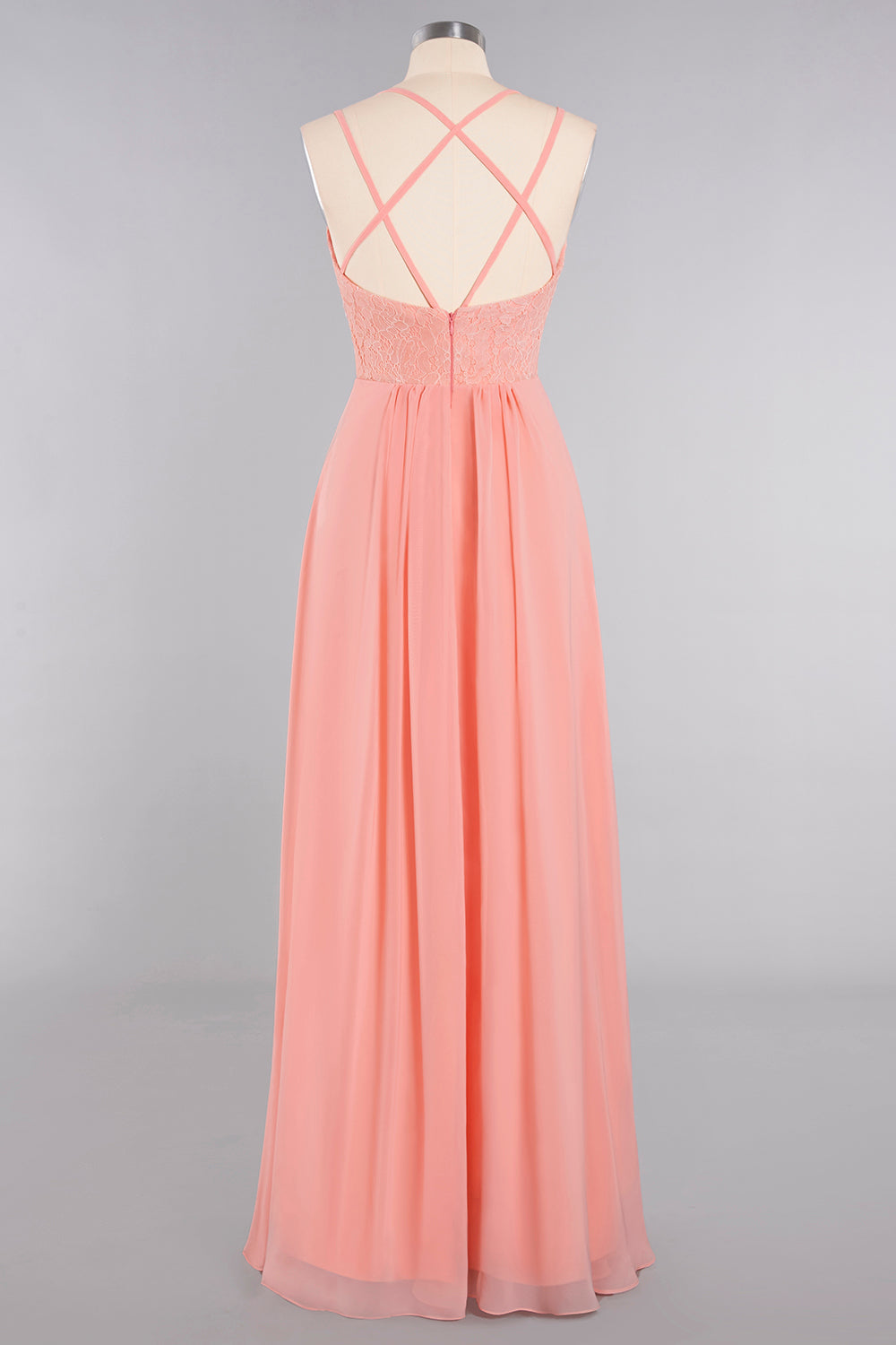 Sexy Spaghetti-Straps Coral Lace Bridesmaid Dresses with Slit-27dress