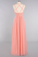 Sexy Spaghetti-Straps Coral Lace Bridesmaid Dresses with Slit-27dress