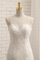 Sexy Spaghetti Straps Mermaid Wedding Dresses Sleeveless Lace Bridal Gowns With Appliques Online-27dress