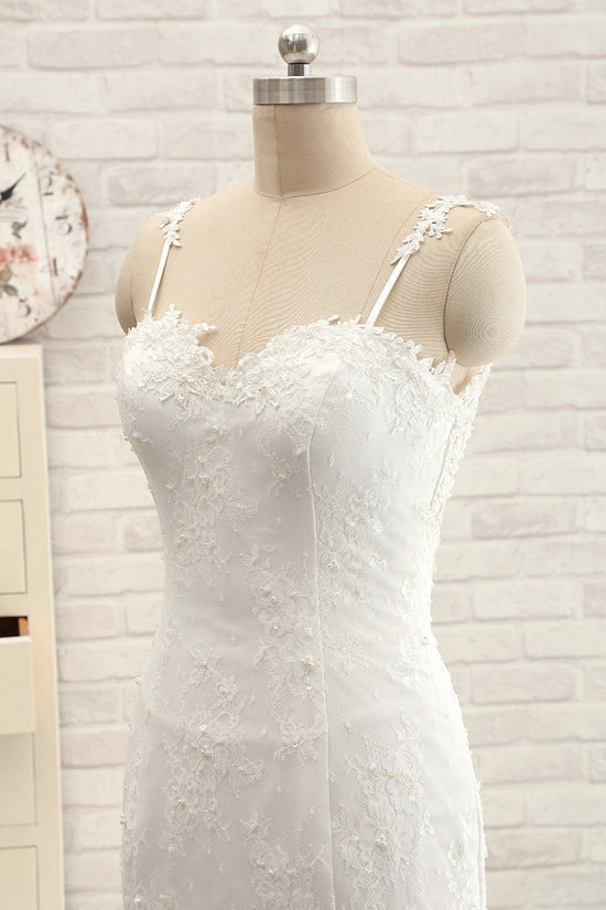 Sexy Spaghetti Straps Sleeveless Wedding Dresses With Appliques White Mermaid Lace Bridal Gowns Online-27dress