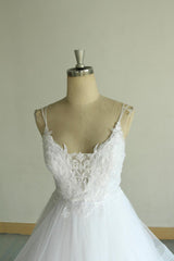 Sexy Spaghetti Straps Tulle White Wedding Dress Sleeveless A-line Bridal Gowns On Sale-27dress