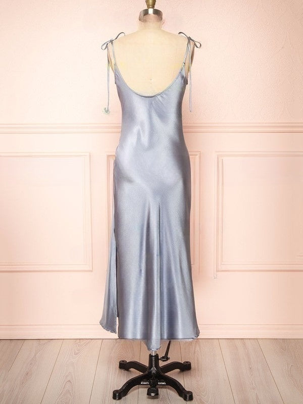 cowl neck tea-length satin a-line dress AW Renee Dress