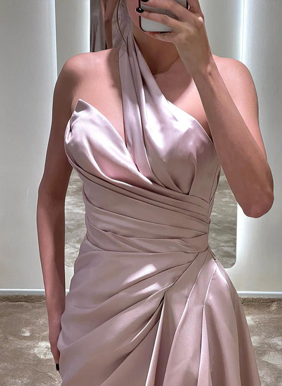 Load image into Gallery viewer, Sheath Column One-Shoulder Satin Prom Dress with Sleeveless and Sweep Train-27dress
