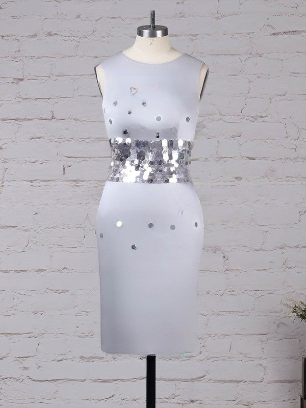 Sheath Column Scoop Neck Satin Knee-length Sequins Mother of the Bride Dress