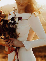Sheath/Column Square Neckline Stretch Crepe Court Train Wedding Dress With Split Front