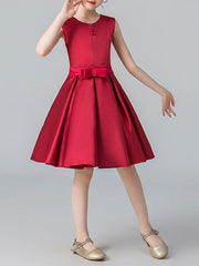 Short A-Line Jewel Neck Satin Pageant Flower Girl Dresses-27dress