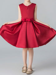 Short A-Line Jewel Neck Satin Pageant Flower Girl Dresses-27dress