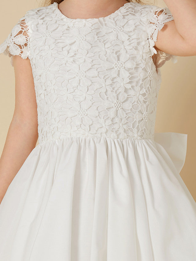 Short A-Line Lace Scoop Neck Wedding First Communion Flower Girl Dresses with Sleeves-27dress