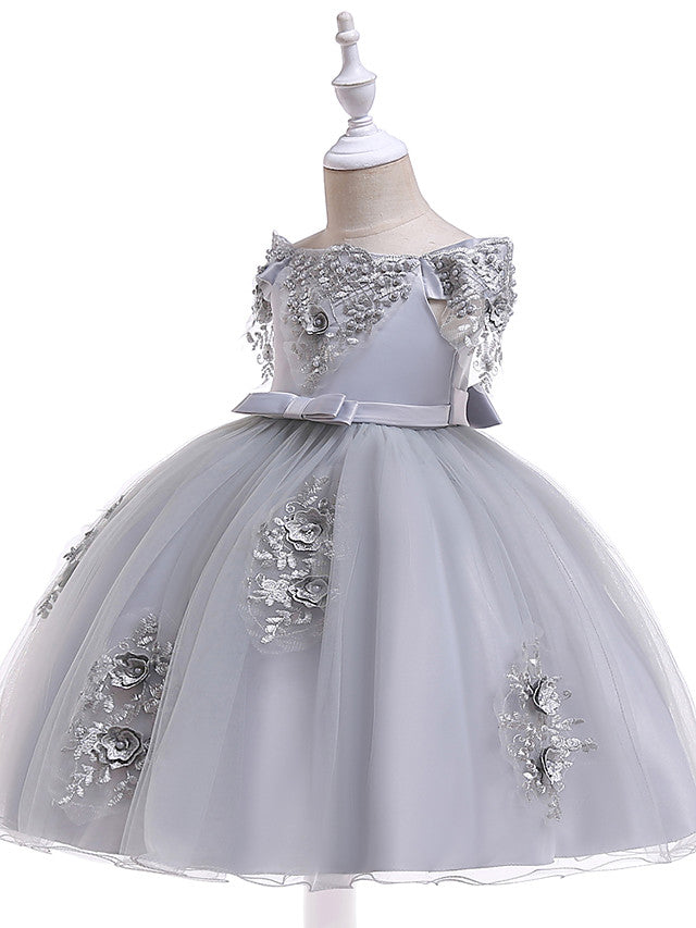 Short A-Line Tulle Off The Shoulder Wedding Birthday Pageant Flower Girl Dresses with Sleeves-27dress