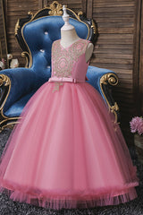 Short Ball Gown Appliques Lace Scoop Tulle Flower Girl Dresses-27dress