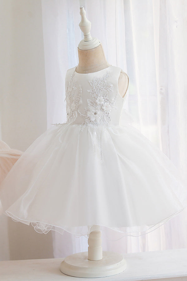 Short Ball Gown Appliques Sleeveless Scoop Tulle Flower Girl Dresses-27dress