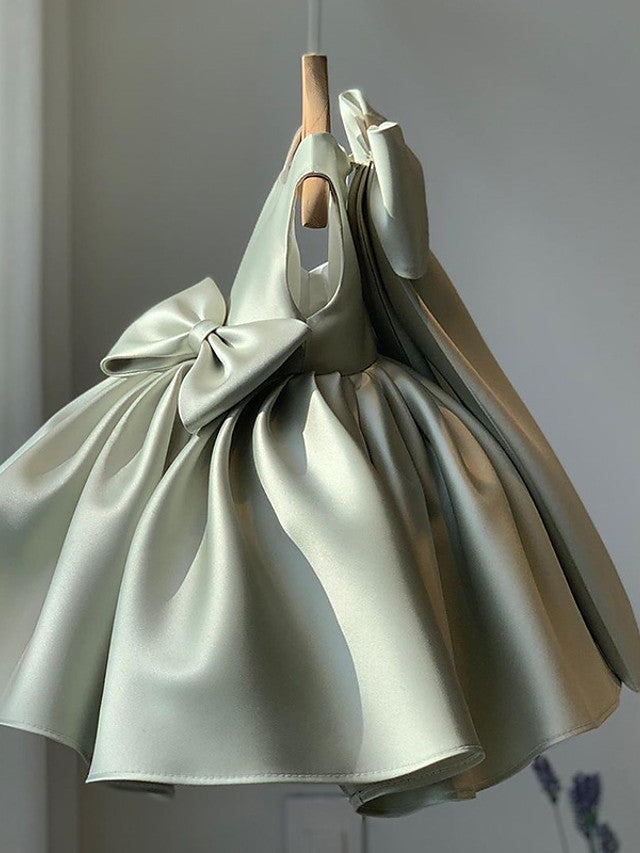 Short Ball Gown Satin Square Neck Wedding Party Flower Girl Dresses-27dress