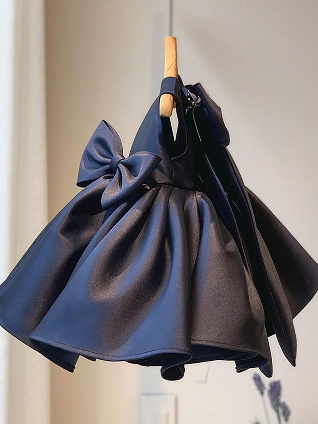 Short Ball Gown Satin Square Neck Wedding Party Flower Girl Dresses-27dress