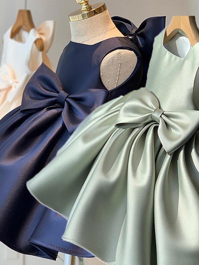 Short Ball Gown Satin Square Neck Wedding Party Flower Girl Dresses-27dress