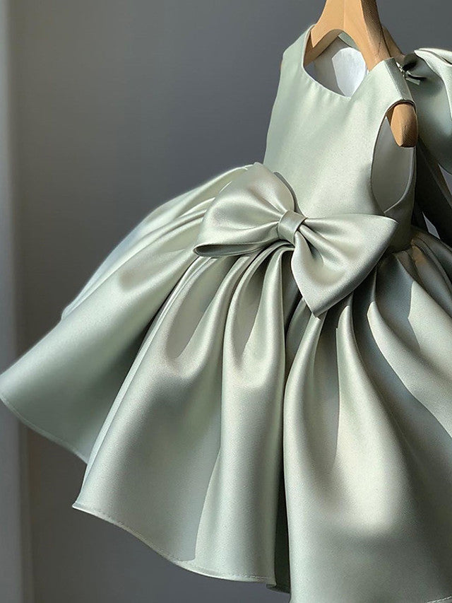 Short Ball Gown Satin Square Neck Wedding Party Flower Girl Dresses-27dress