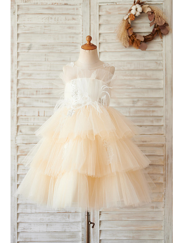 Short Ball Gown Tulle Sleeveless Jewel Neck Wedding Birthday Flower Girl Dresses-27dress