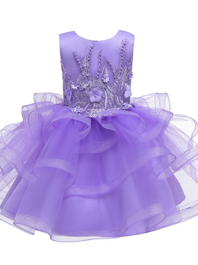 Short Ball Gown Tulle Sleeveless Jewel Neck Wedding Party Flower Girl Dresses-27dress