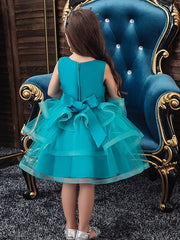 Short Ball Gown Tulle Sleeveless Jewel Neck Wedding Party Flower Girl Dresses-27dress