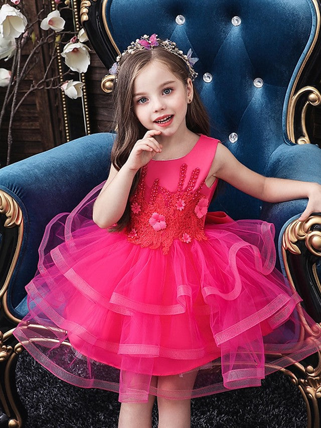 Short Ball Gown Tulle Sleeveless Jewel Neck Wedding Party Flower Girl Dresses-27dress