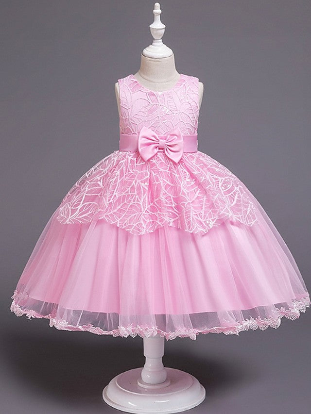Short Ball Gown Tulle Sleeveless Jewel Neck Wedding Party Flower Girl Dresses-27dress