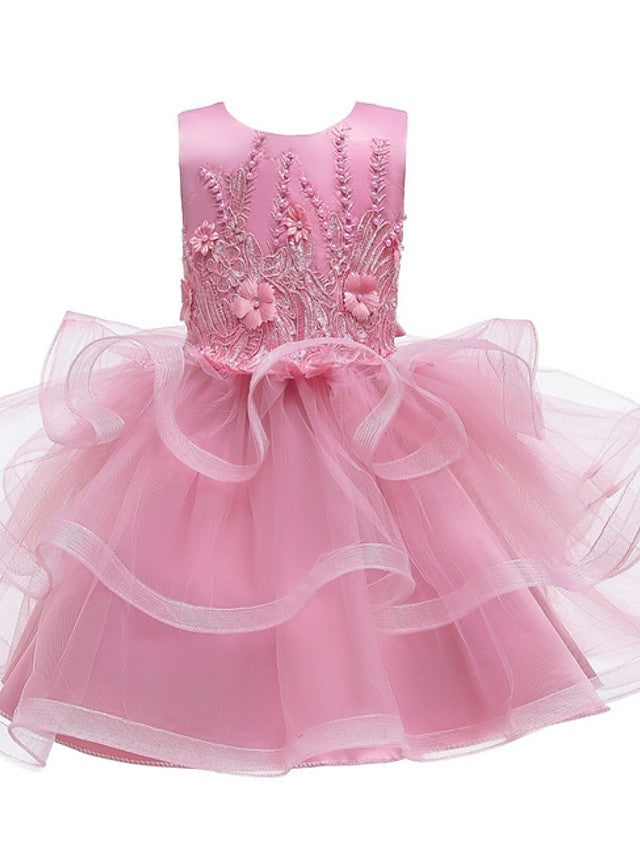 Short Ball Gown Tulle Sleeveless Jewel Neck Wedding Party Flower Girl Dresses-27dress