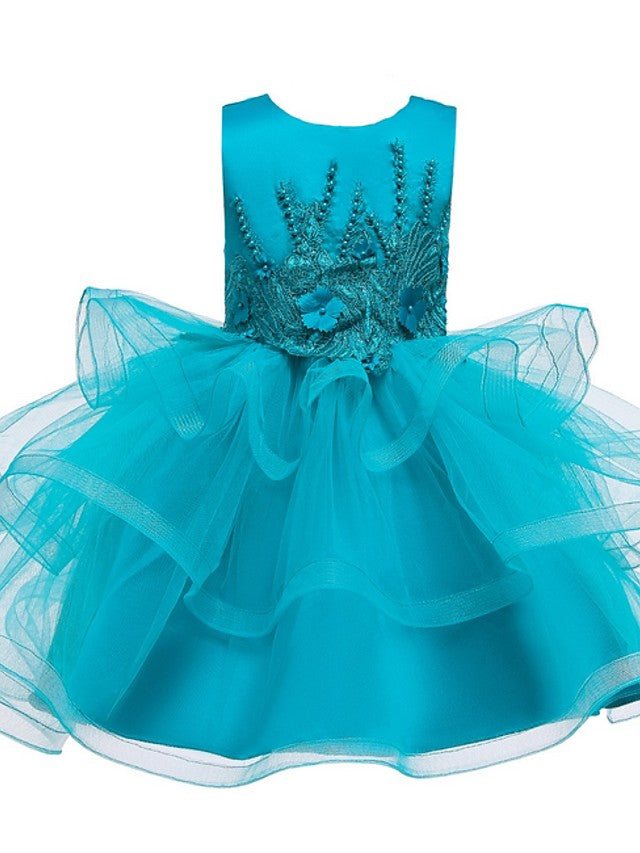 Short Ball Gown Tulle Sleeveless Jewel Neck Wedding Party Flower Girl Dresses-27dress