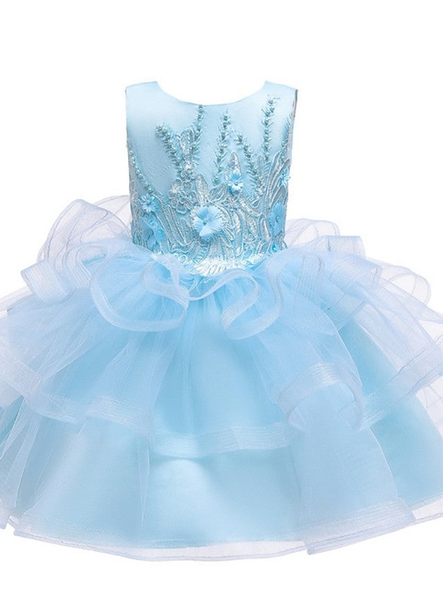 Short Ball Gown Tulle Sleeveless Jewel Neck Wedding Party Flower Girl Dresses-27dress