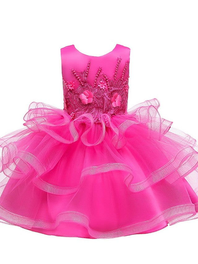 Short Ball Gown Tulle Sleeveless Jewel Neck Wedding Party Flower Girl Dresses-27dress