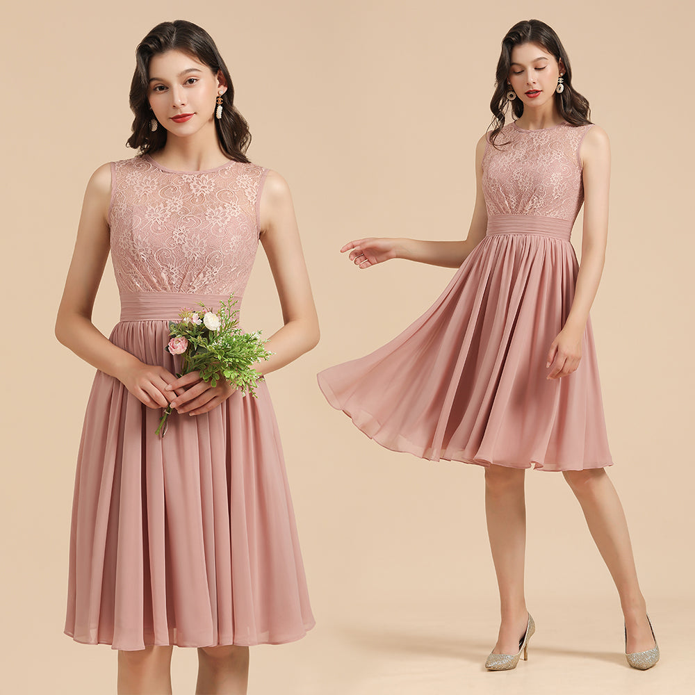 A-Line Short Lace Dusty Rose Junior Sleeveless Ruched Bridesmaid Dress 27dress A-Line Short Lace Dusty Rose Junior Sleeveless Ruched Bridesmaid Dress 27dress