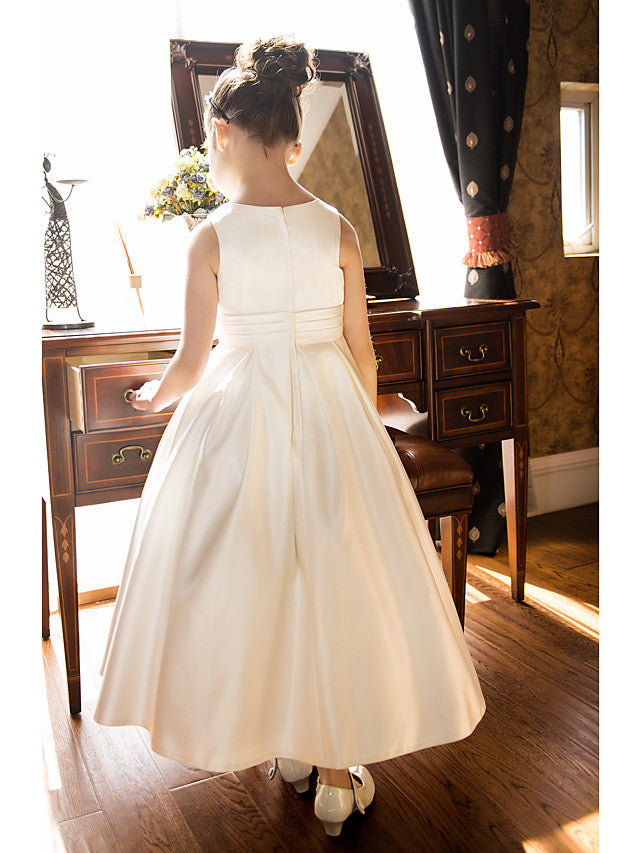 Short Princess Satin Jewel Neck Wedding First Communion Flower Girl Dresses-27Dress