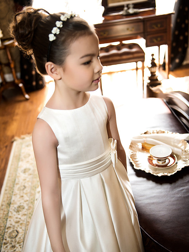 Short Princess Satin Jewel Neck Wedding First Communion Flower Girl Dresses-27Dress