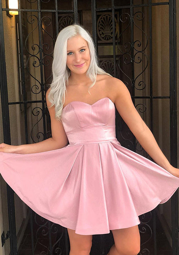 Short Satin Homecoming Dress with Sweetheart Neckline and Ruffles-27dress