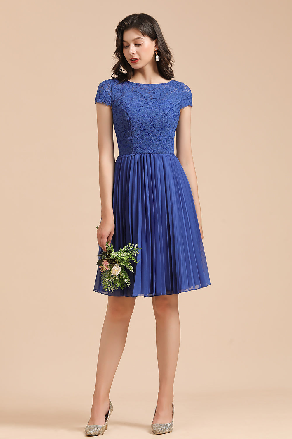 Short Sleeve Royal Blue Lace Junior Bridesmaid Dress with Knee-Length 27dress Short Sleeve Royal Blue Lace Junior Bridesmaid Dress with Knee-Length 27dress