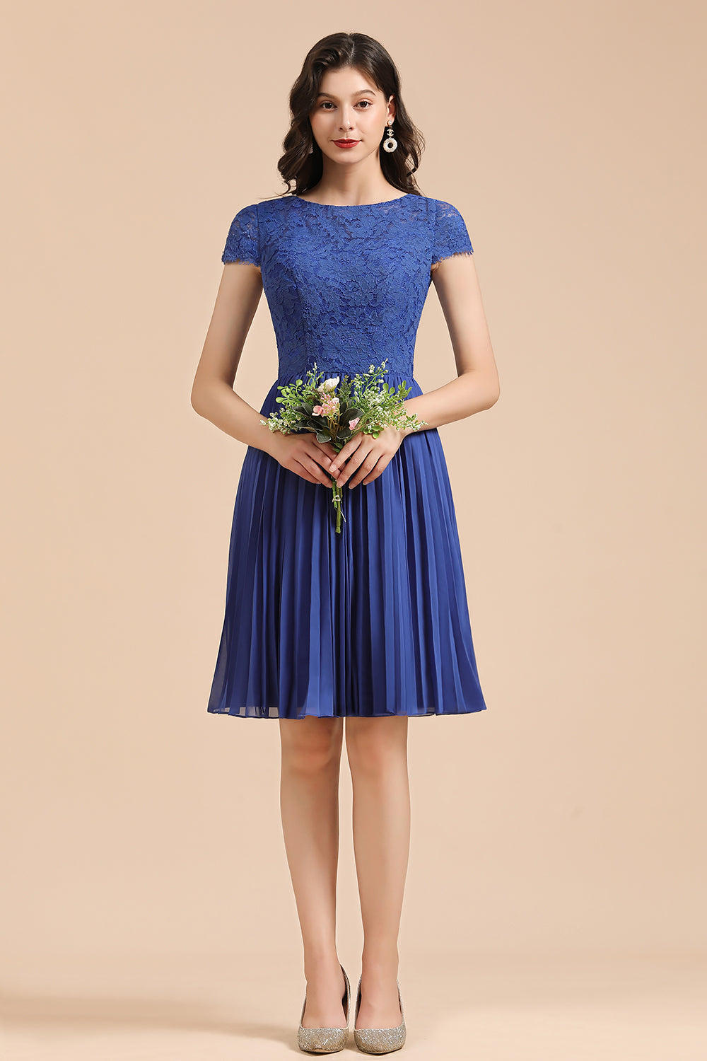 Short Sleeve Royal Blue Lace Junior Bridesmaid Dress with Knee-Length 27dress Short Sleeve Royal Blue Lace Junior Bridesmaid Dress with Knee-Length 27dress