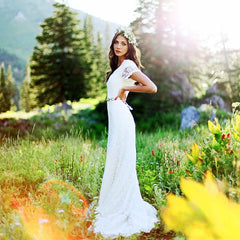Short Sleeves Lace Boho Wedding Dress On Sale-27dress