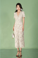 27Dress Short Sleeves V-neck A-line Lace Dress