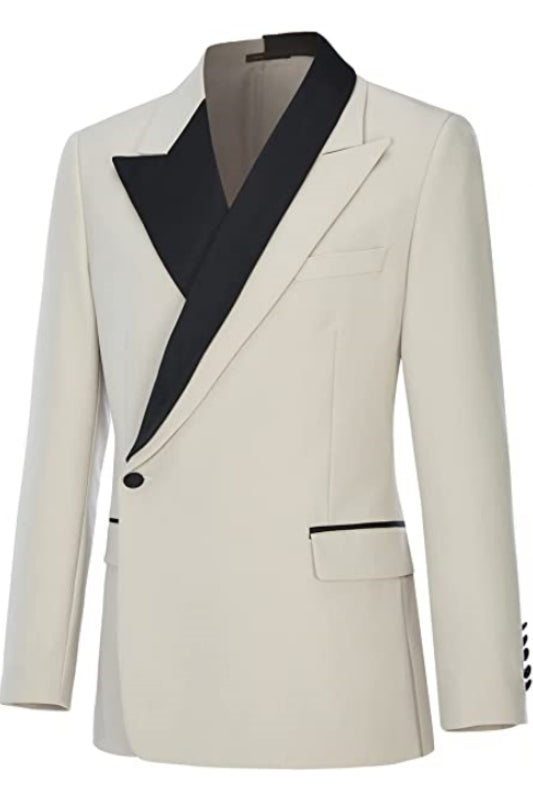 Simple Beige Peaked Lapel Men Suits For Prom