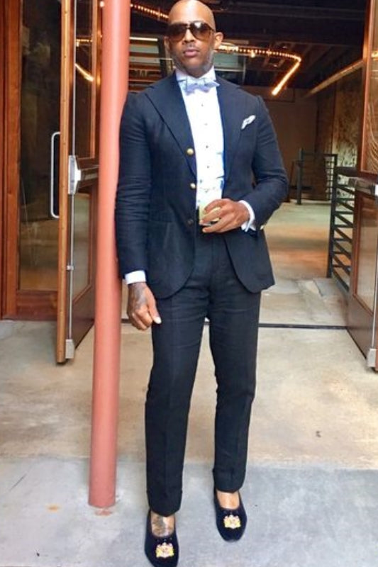 Simple Notched Lapel Bespoke Black Prom Suits