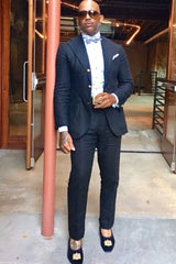Simple Notched Lapel Bespoke Black Prom Suits