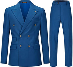Simple Double Breasted Peaked Lapel Blue Prom Suits