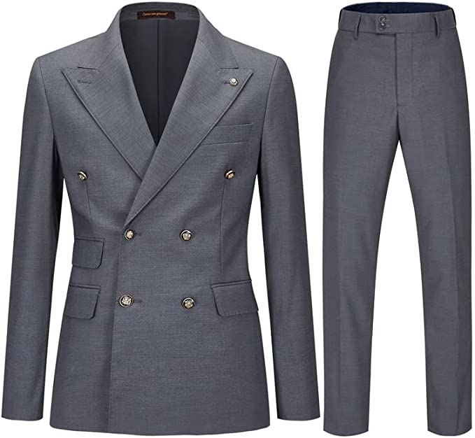 Simple Peaked Lapel Double Breasted Gray Business Suits