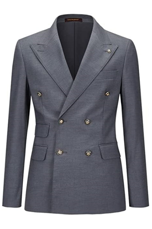 Simple Peaked Lapel Double Breasted Gray Business Suits