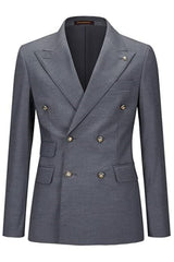 Simple Peaked Lapel Double Breasted Gray Business Suits