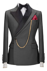 Simple Gray Peaked Lapel Two Pieces Men Suits For Prom
